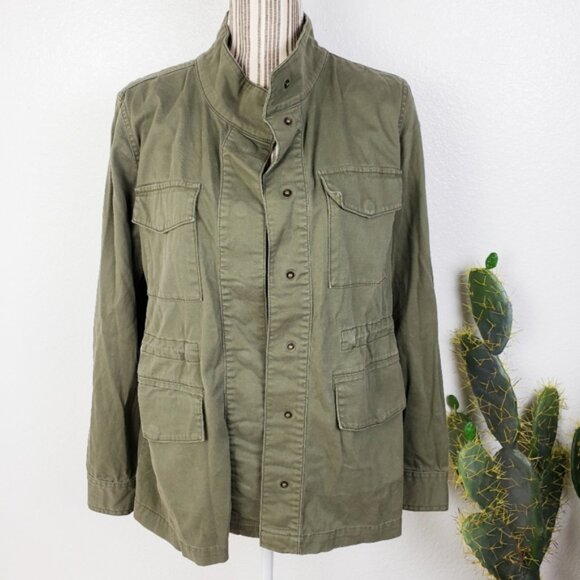 CASLON Jacket Oversized Utility Cargo Snap Army Green size S Military Shacket - Picture 2 of 13